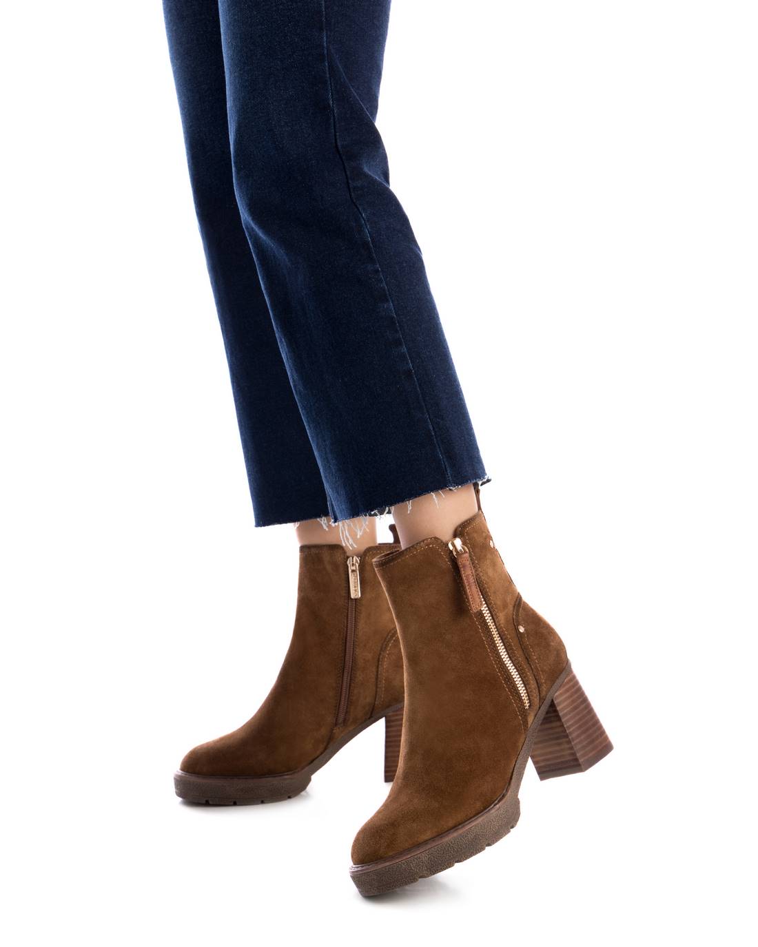 Botine serraje premium con tacón marrones
