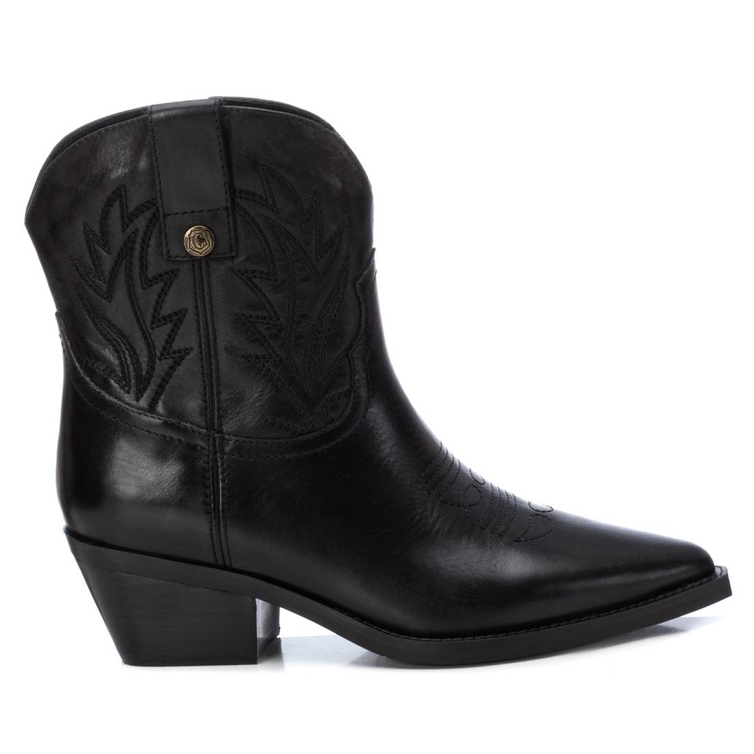Botines de mujer de piel con cremallera y tacón ancho