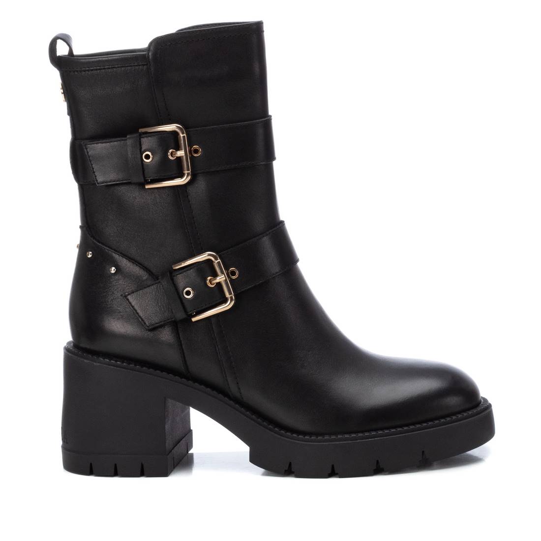 Botines de mujer de piel con cremallera y tacón ancho