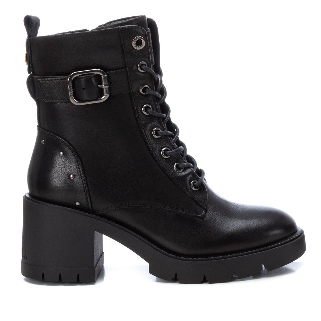 Botines de mujer de piel con cremallera y tacón ancho