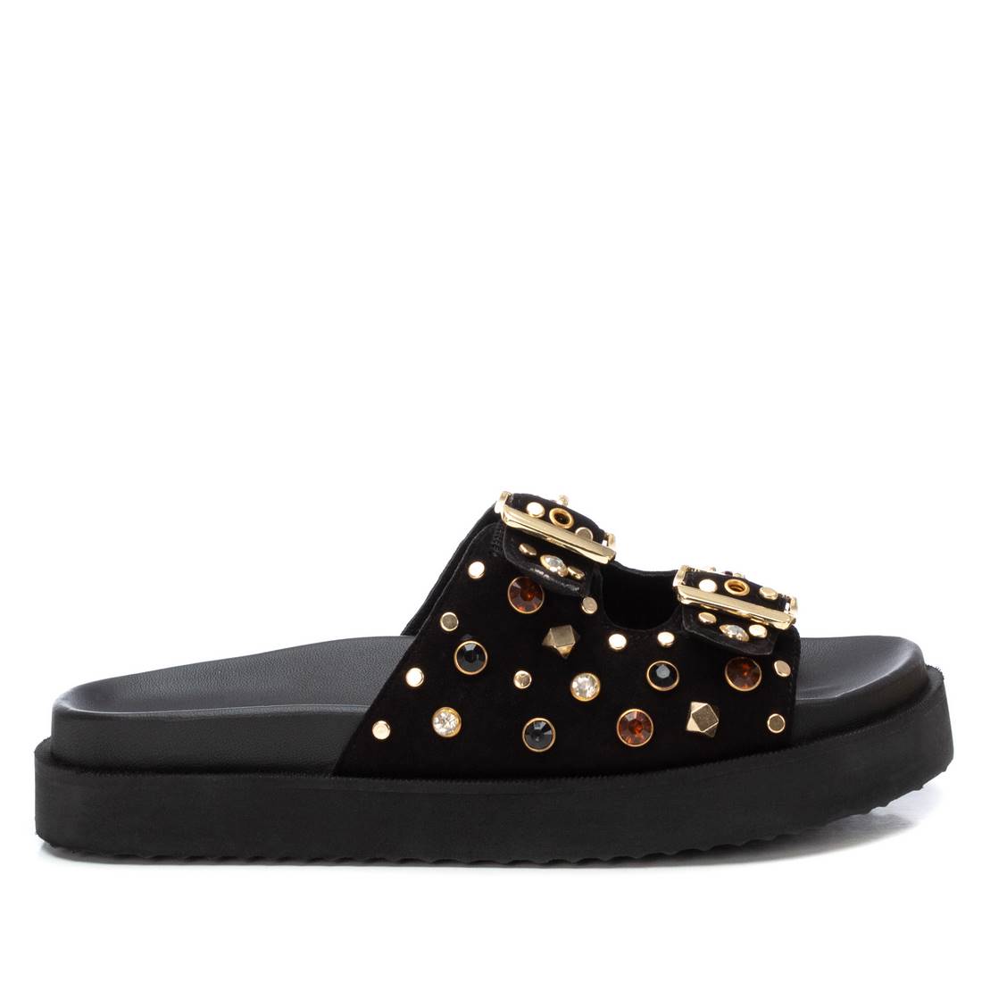 Sandalias negras planas carmelas estilo slide